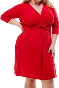 Kingston Grey - Women's Twist-front 3/4 Sleeve V Neck Dress