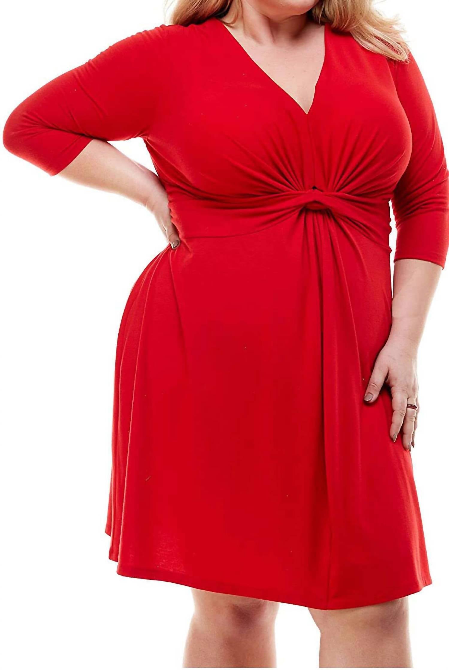 Kingston Grey - Women's Twist-front 3/4 Sleeve V Neck Dress