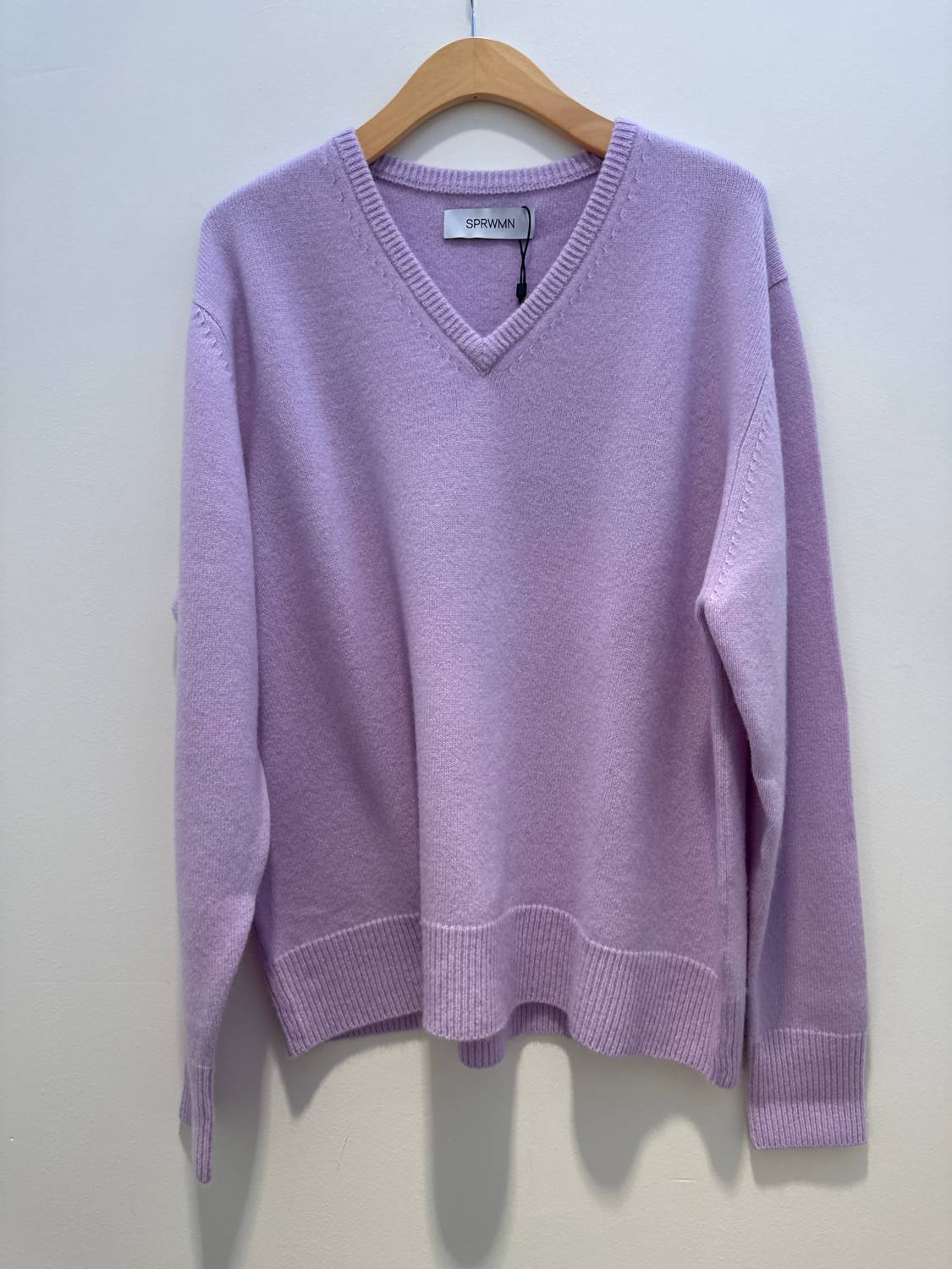 SPRWMN Women's Classic V-neck Sweater in lavender - women's sweater