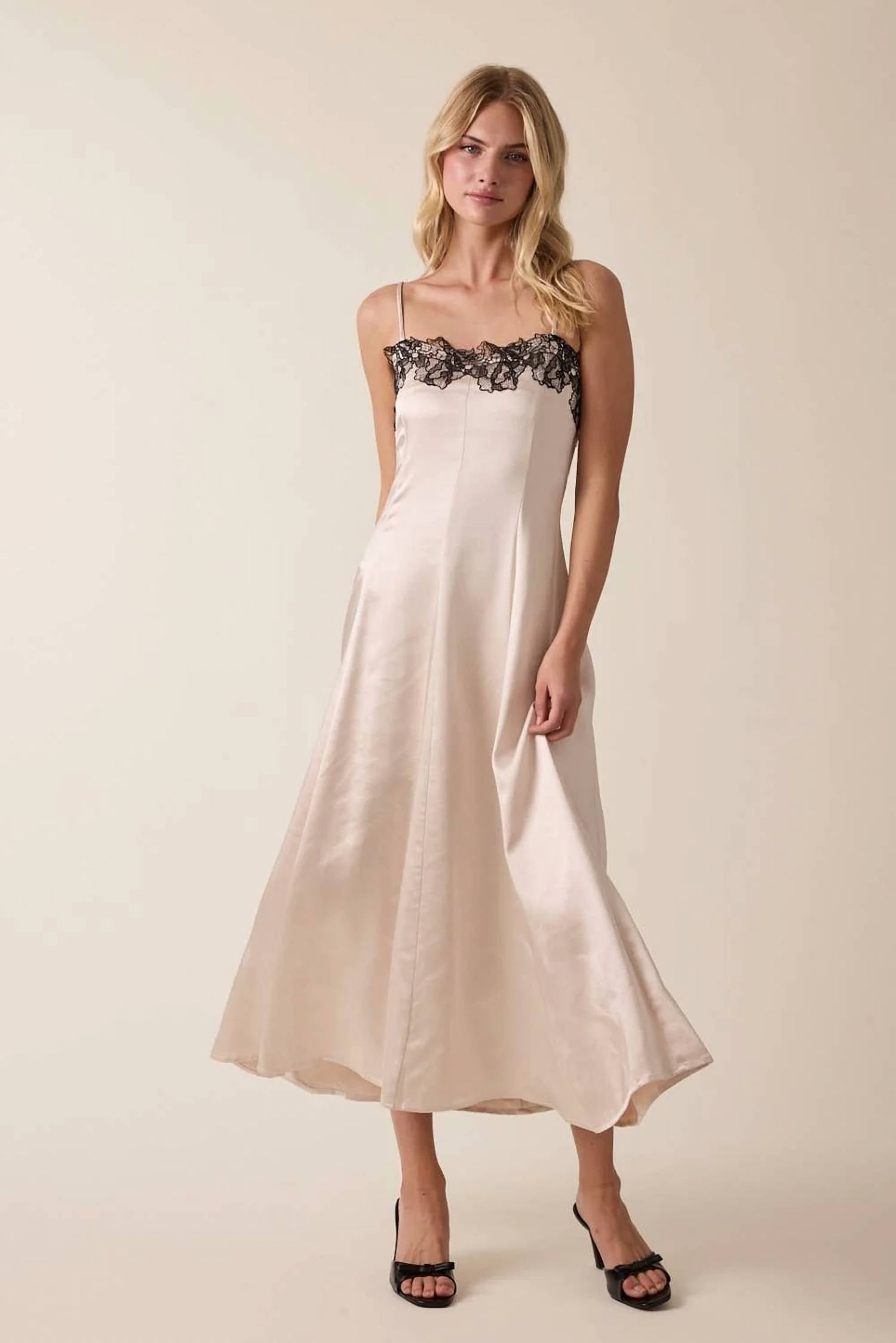 Sky To Moon - Satin Midi Dress With Lace Trim