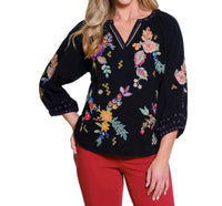 Tru Luxe - EMBROIDERED SPLIT NECK TOP