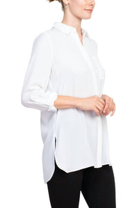 Joan Vass - Collared 3/4 Sleeves Chiffon Crepe Shirt