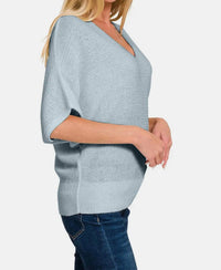 Zenana - V-neck Short Sleeve Dolman Sweater