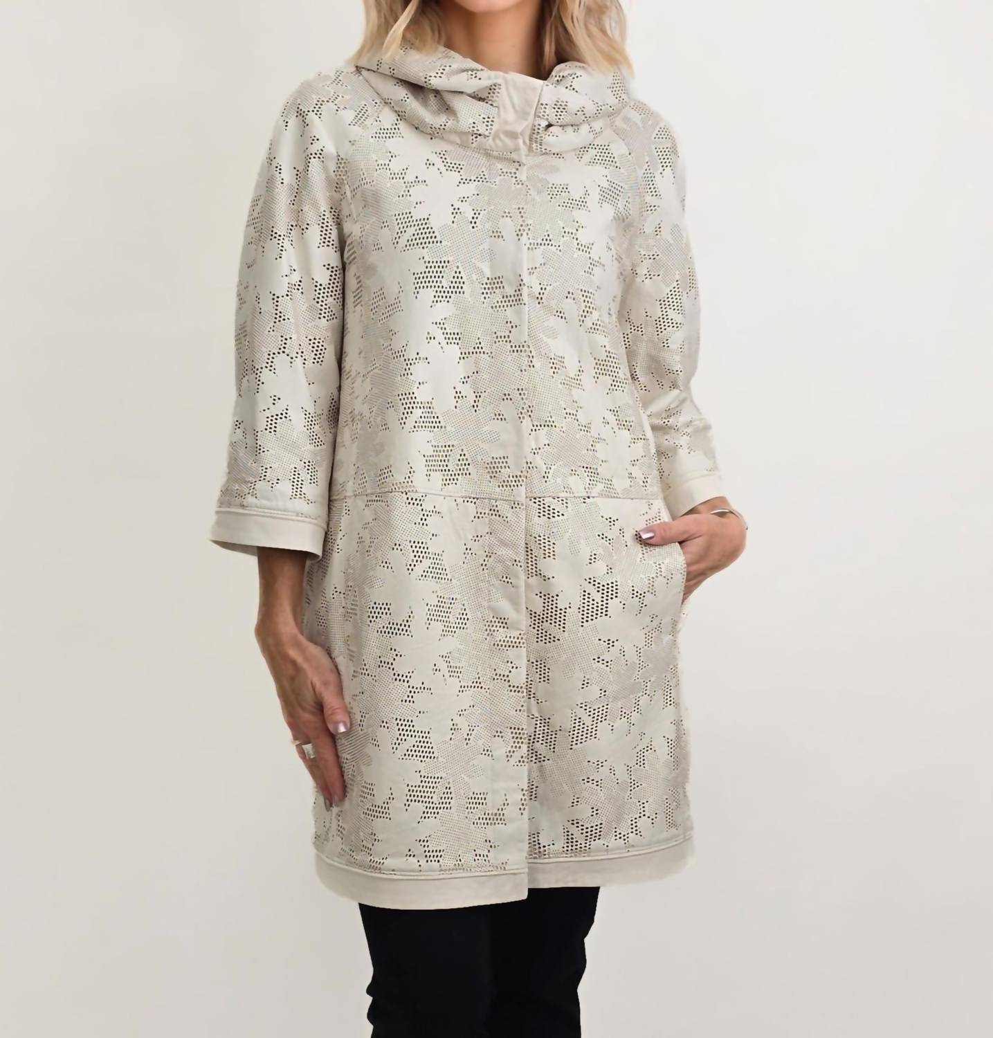 Blu Ice - Perforated Leather Puffed Collar Jacket