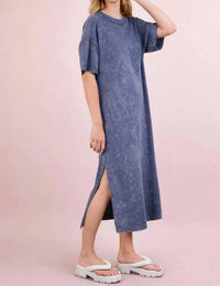 Very J - Women's Mineral Washed Casual Comfy Midi Dress