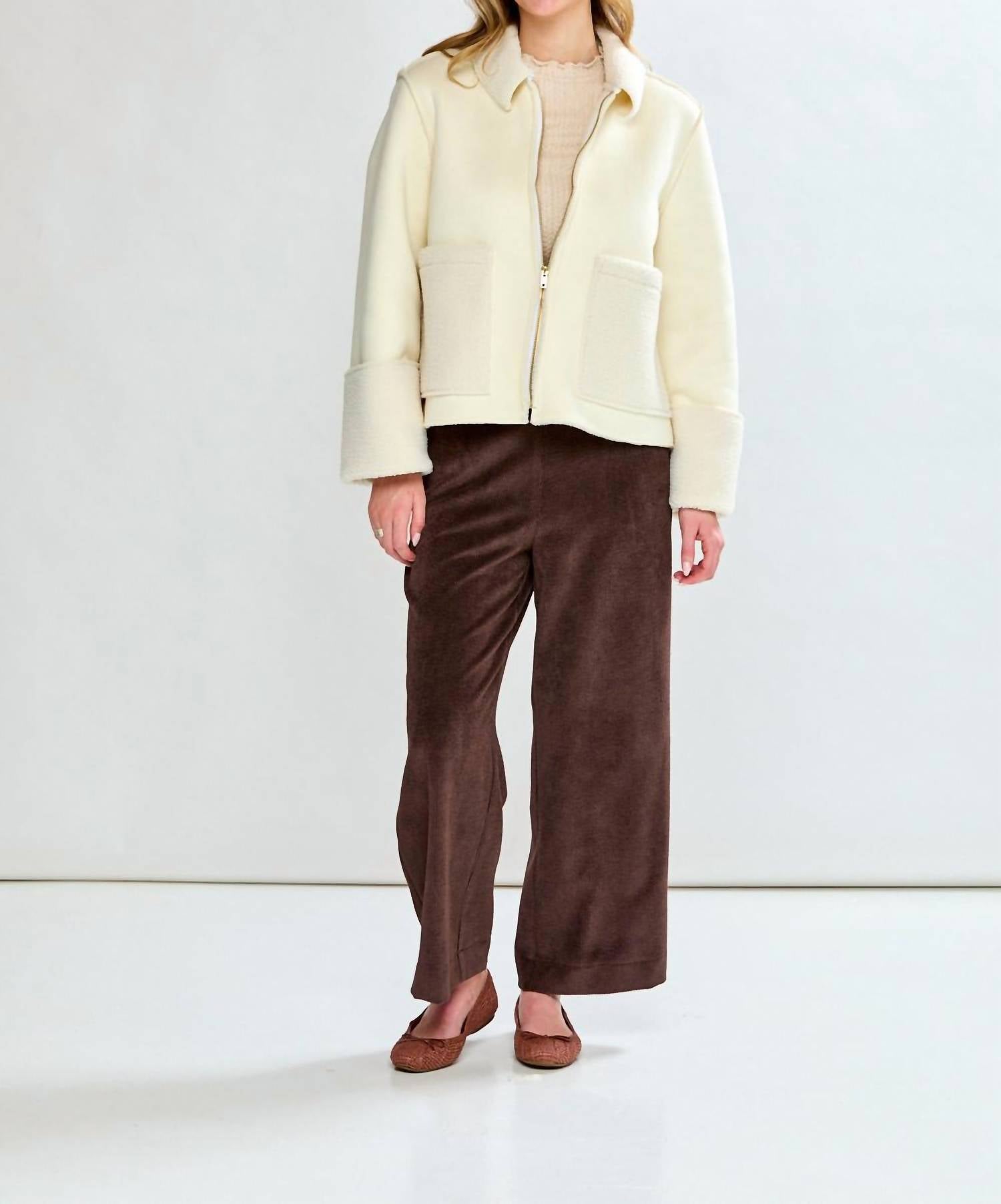 SARA CAMPBELL Rhiannon Shearling Suede Jacket in ivory - women's jacket - view 5