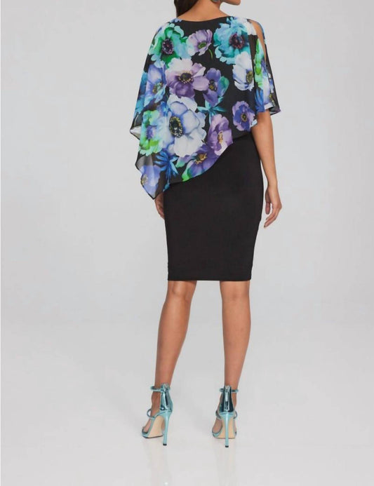 Joseph Ribkoff - Floral Chiffon Overlay Slit Sleeve Sheath Dress