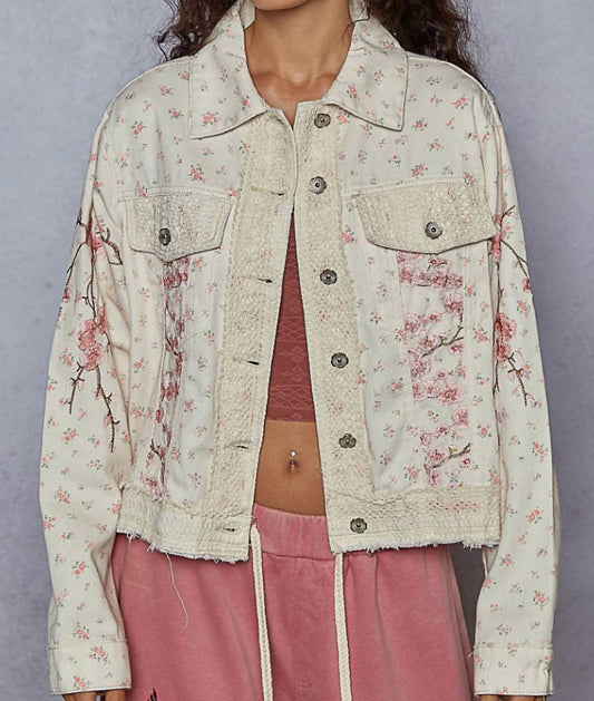 Pol - Lacy Floral Button Down Jacket