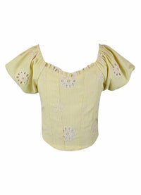 Flowers By Zoe - Girl's Stripe Embroidery Puff Sleeve Top