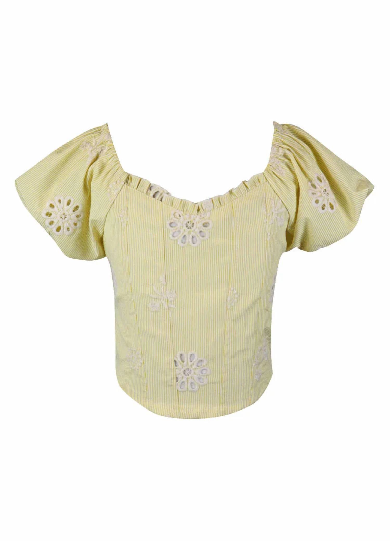 Flowers By Zoe - Girl's Stripe Embroidery Puff Sleeve Top
