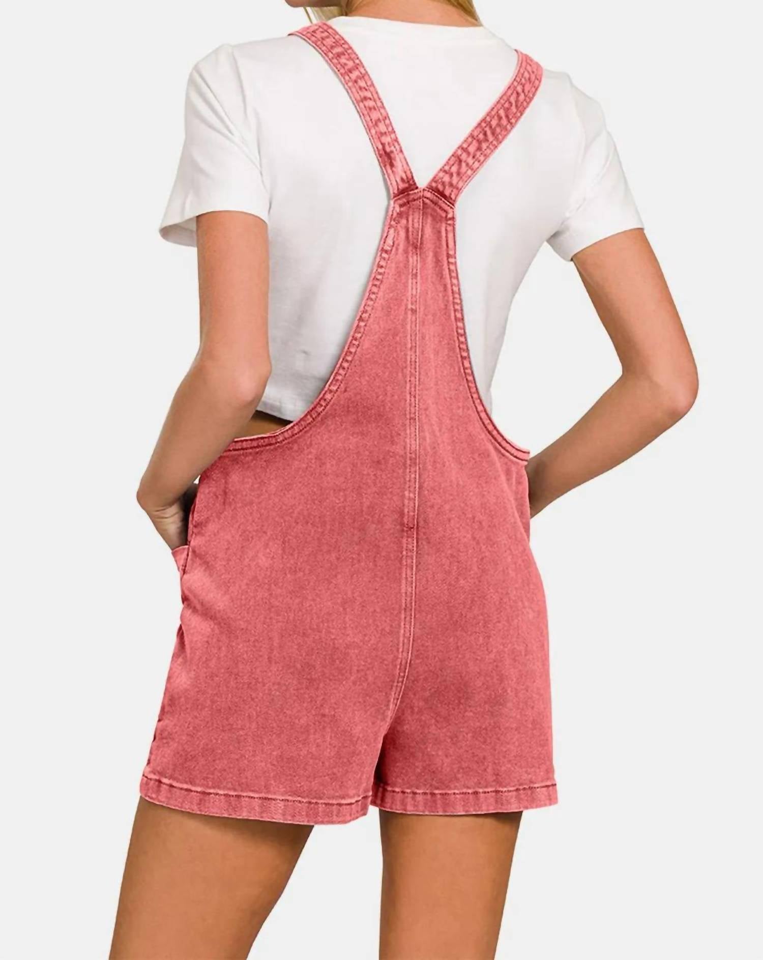 Zenana - Washed Knot Strap Rompers