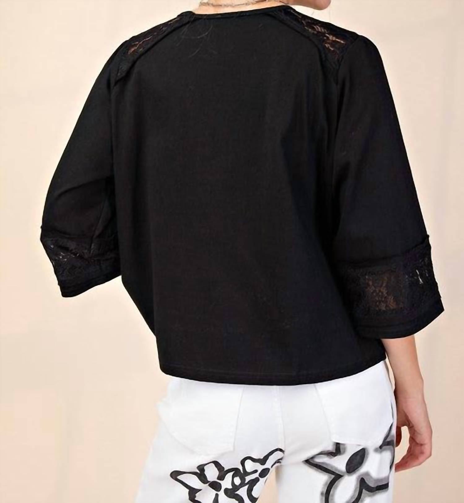 Easel - Let's Go Lace Bow Patch Cotton Jersey Top