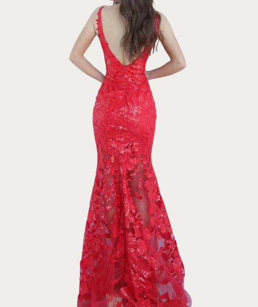 Jovani - Plunging Neckline Embellished Dress