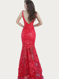 Jovani - Plunging Neckline Embellished Dress
