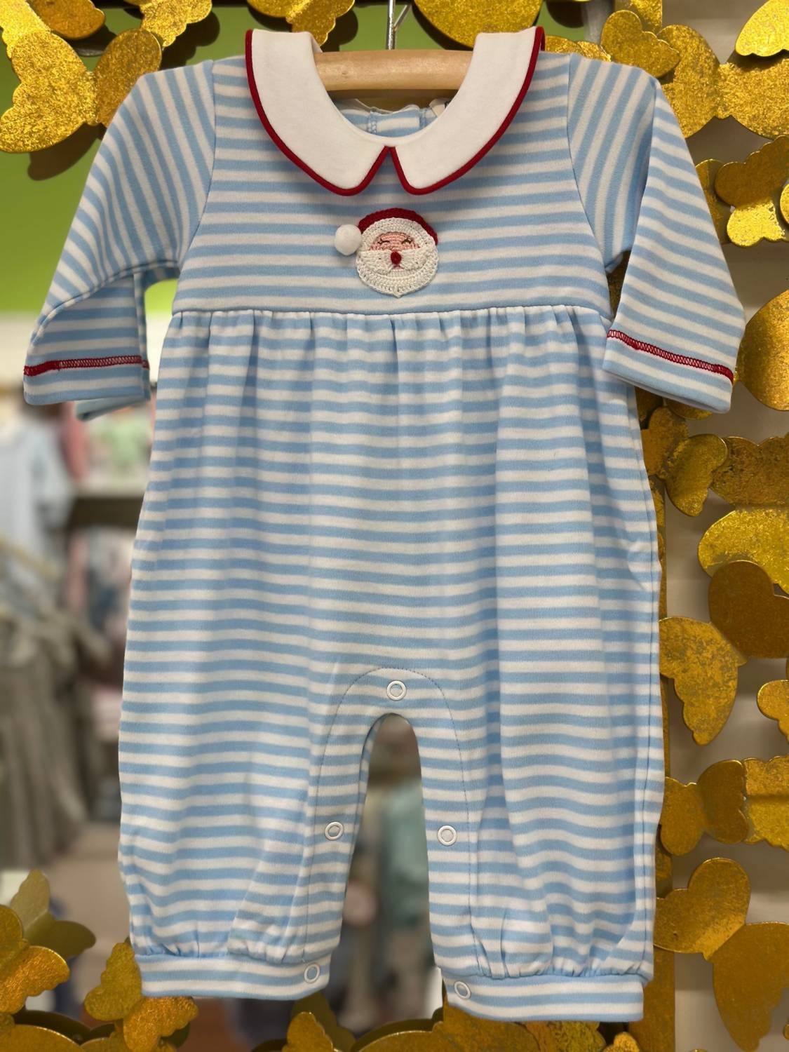 Luigi Kids - Boy's Long Sleeve Striped Peter Pan Santa Romper