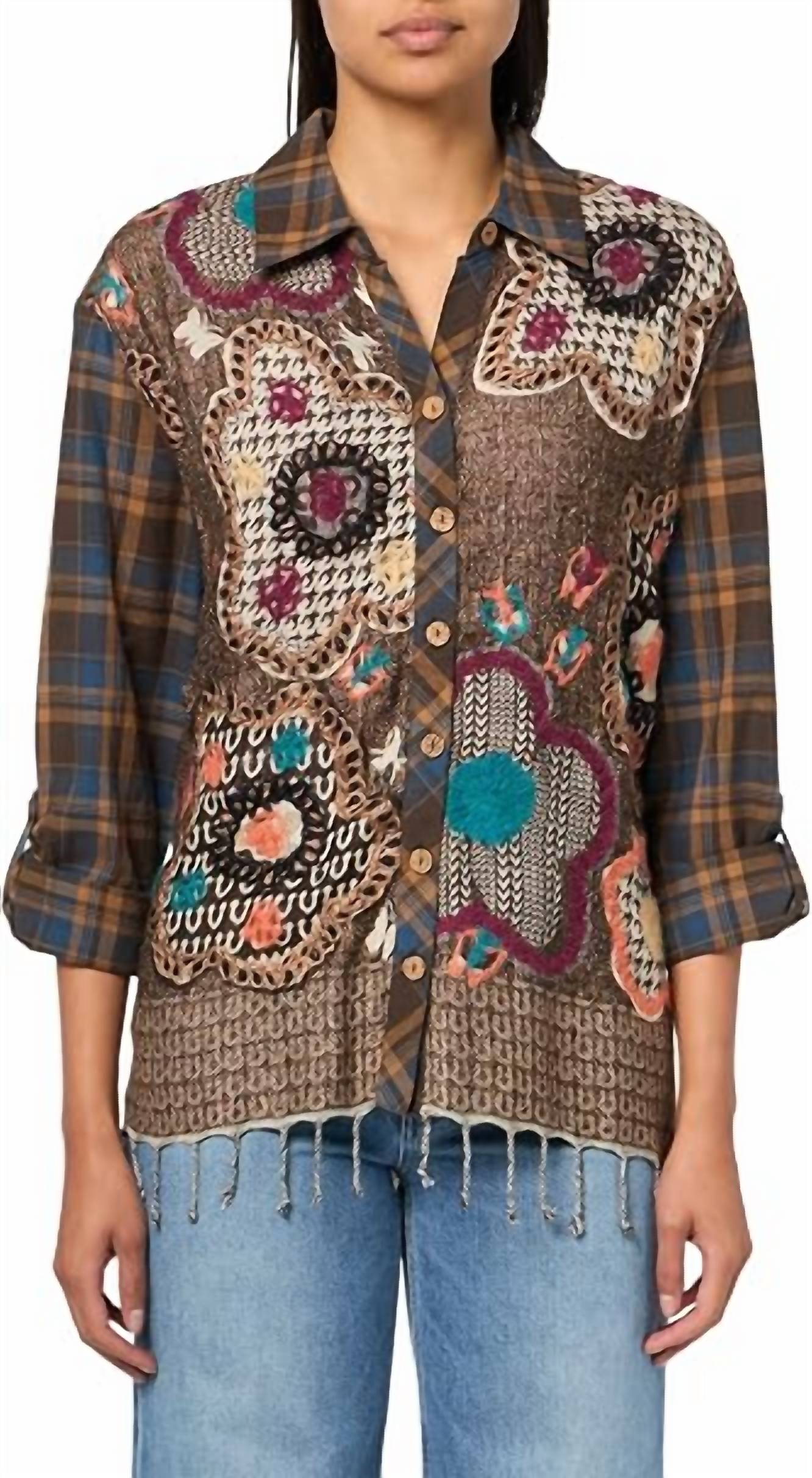 John Mark - Button Front Top With Tassel Details