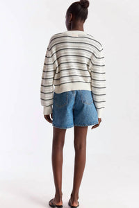 Brodie Cashmere - Stripe Mix Stitch Crew Sweater