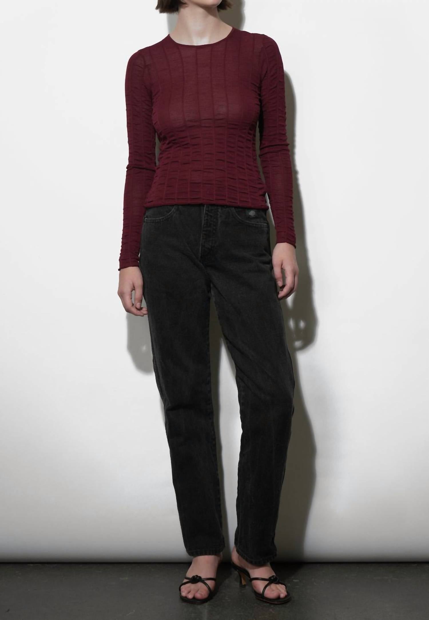 Greylin - Freya Sheer Textured Mesh Long Sleeve Top