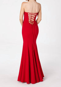 Ladivine Lace-up Strapless Long Prom Dress in red - women's dress - detail view