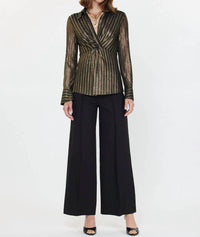 Current Air - Metallic Striped Twist-front Blouse