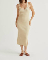 CRESCENT Monnie Ribbed Shimmer Sweater Knit Midi Dress in midsummer gold - women's dress
