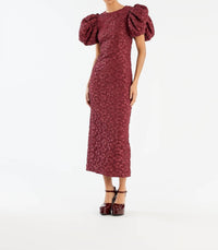 ROTATE Jacquard Midi Puffy Dress in zinfandel - women's dress