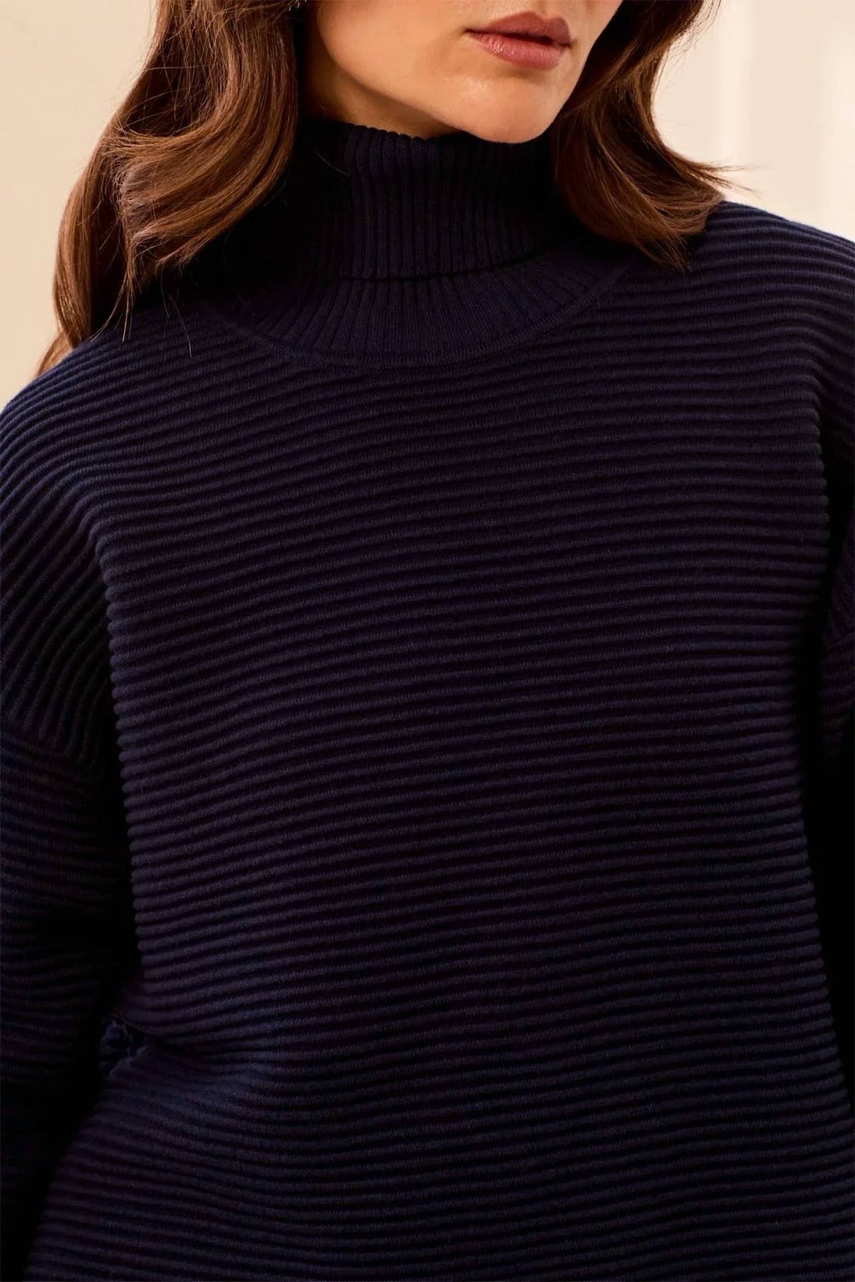 Tribal - Textured Rib Mock Neck Sweater With Side Slits