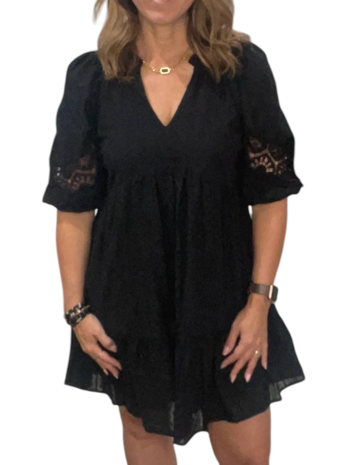 Umgee - Crochet Sleeve V-neck Dress