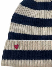 Cute Stuff Women's Nina Beanie Hat in night blue white stripe - women's hat - detail view