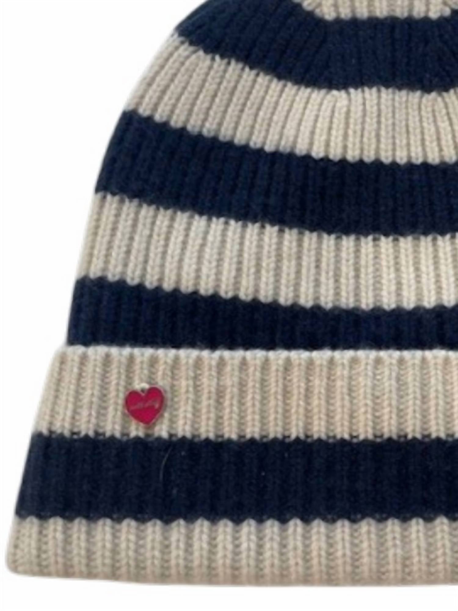 Cute Stuff Women's Nina Beanie Hat in night blue white stripe - women's hat - detail view