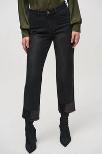 Joseph Ribkoff - Straight Crop Denim Pants with Sequin Trim