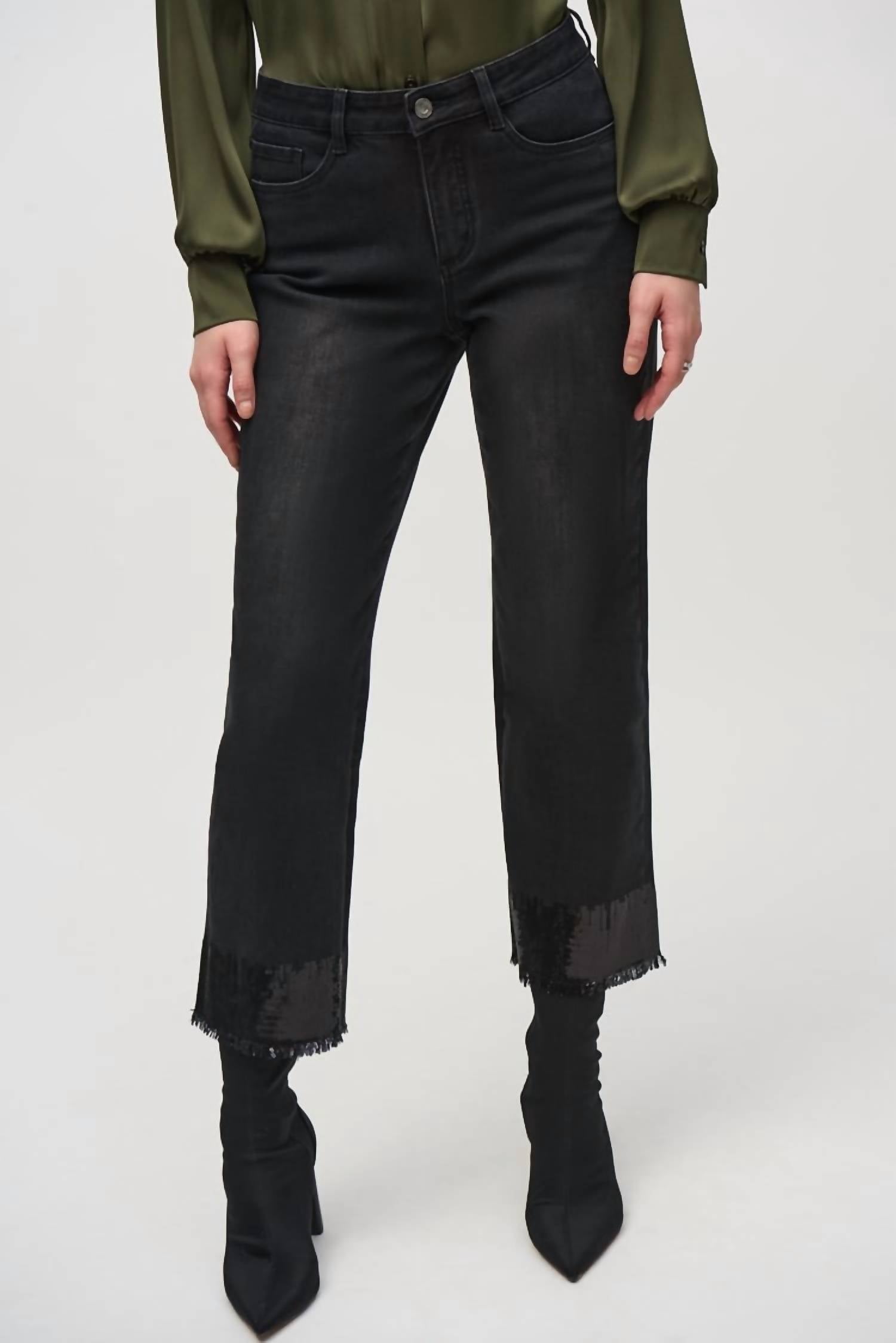 Joseph Ribkoff - Straight Crop Denim Pants with Sequin Trim