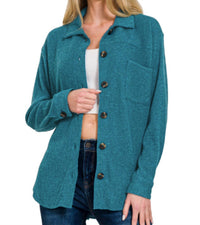 Zenana - Rib Collared Neck Button Front Shacket