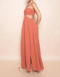 Fore Collection - Braided Strap Gold Beadin Cut Out Waist Maxi Dress