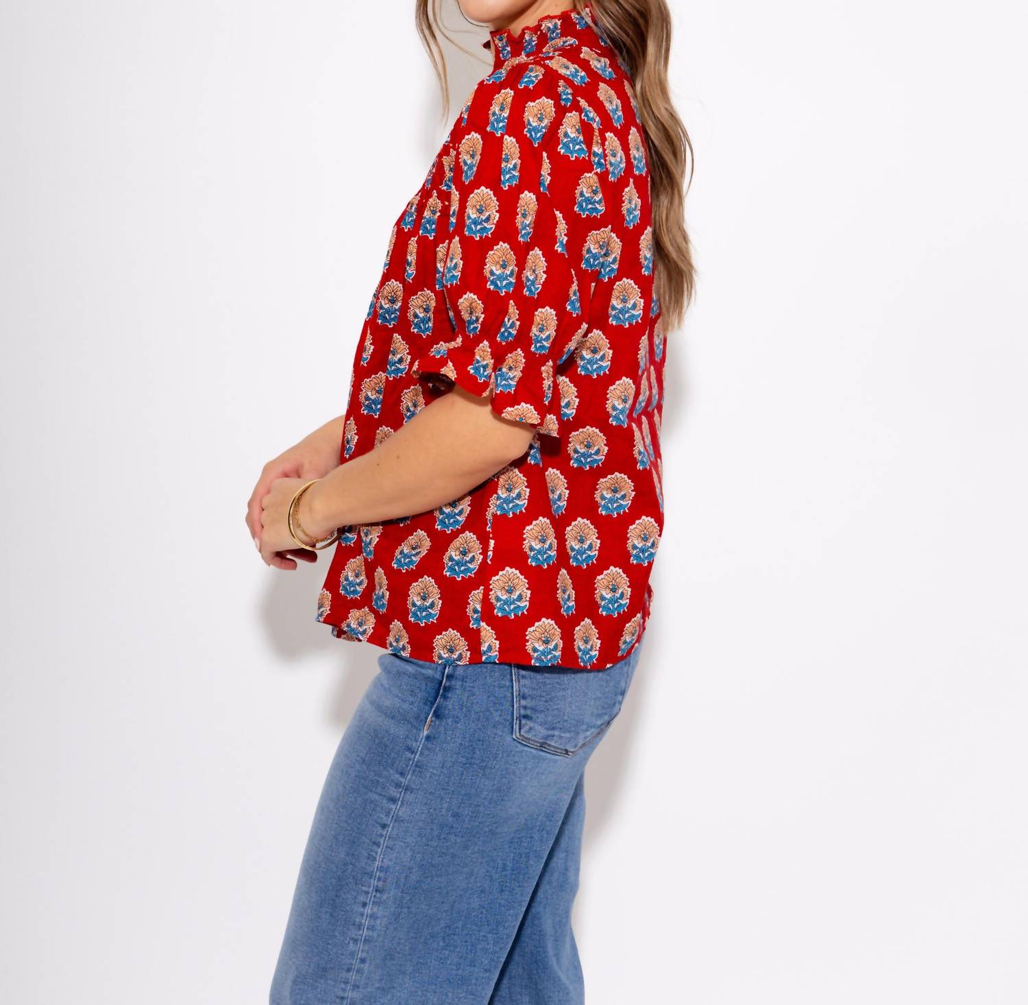 Thml - Floral Motif Ruffle Neck Top
