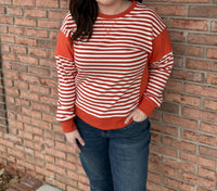 STACCATO Women's Colorblock Comfort Crew Neck Top in tangerine white - women's top
