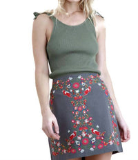 Umgee - Floral Embroidered High Waist Mini Skirt