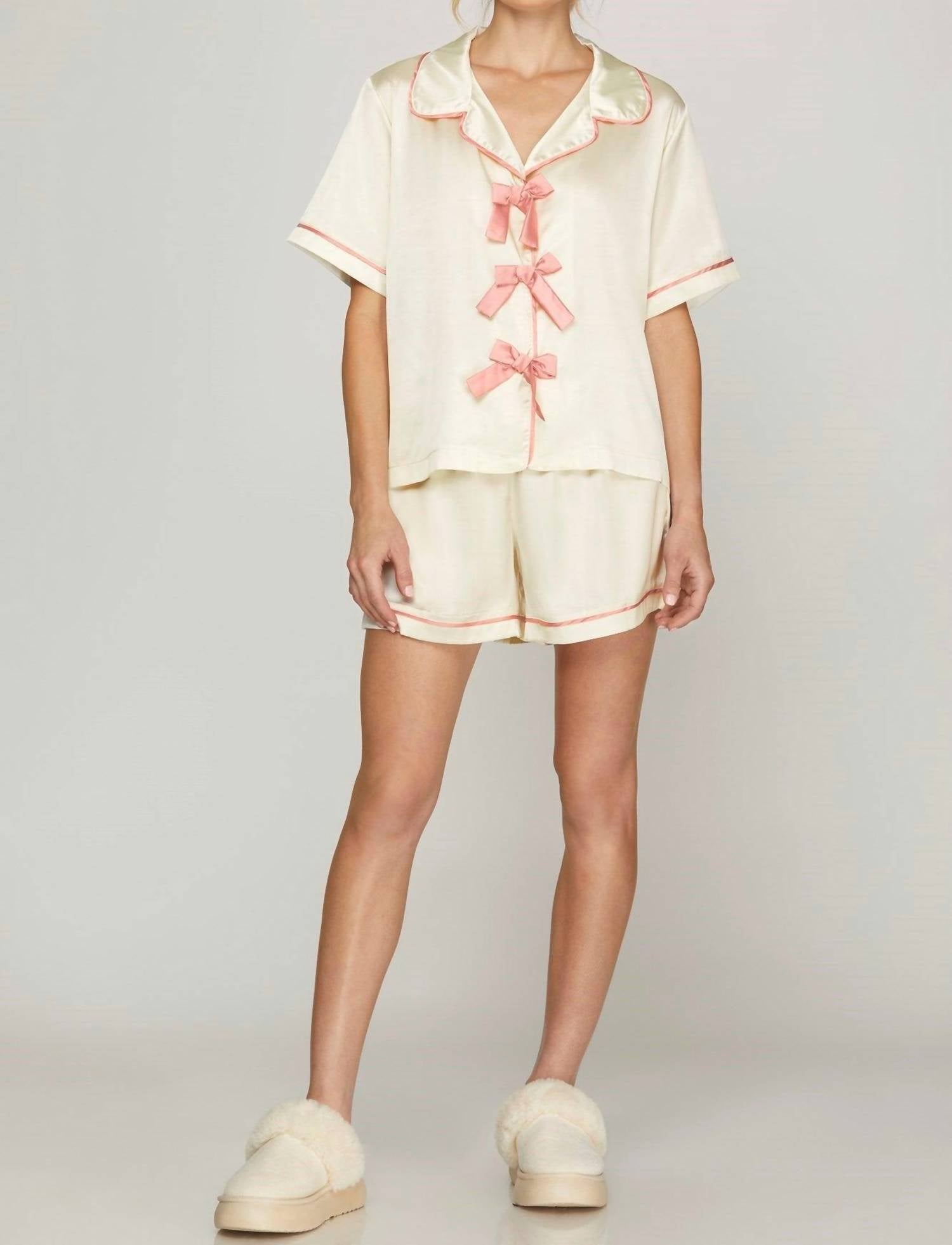 She + Sky - Satin Short Sleeve Pajama Set