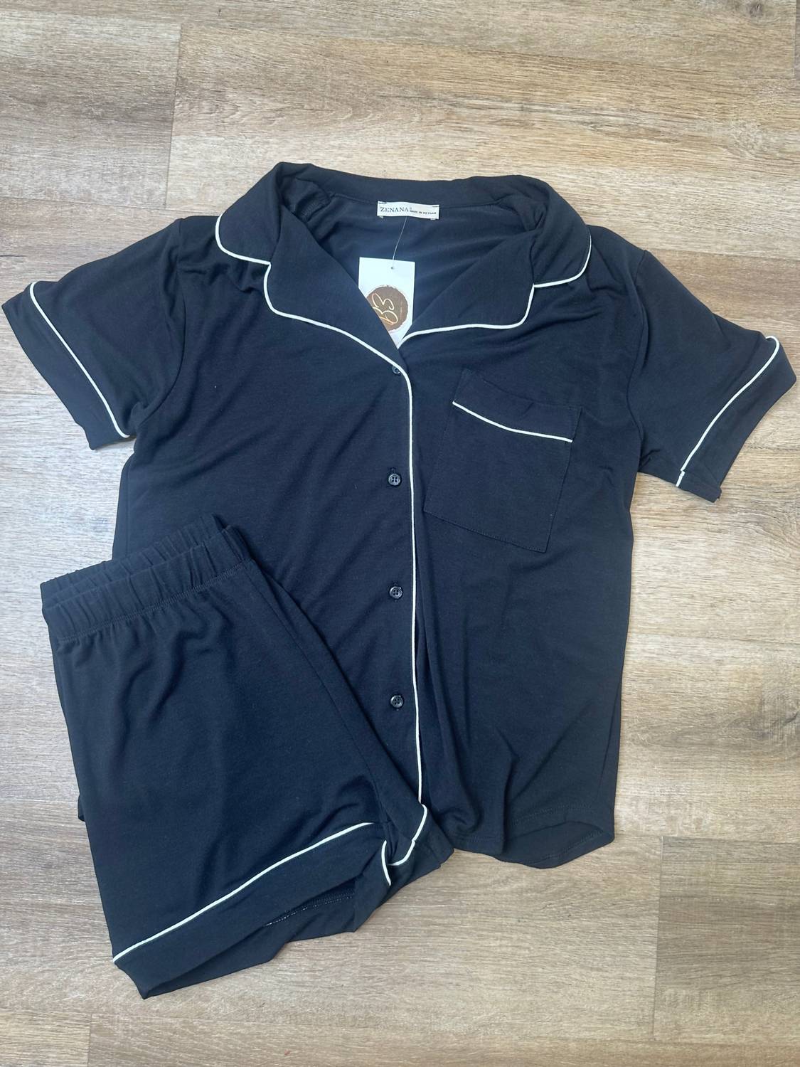 Zenana - Button Down Short Sleeve Top And Shorts Lounge Set