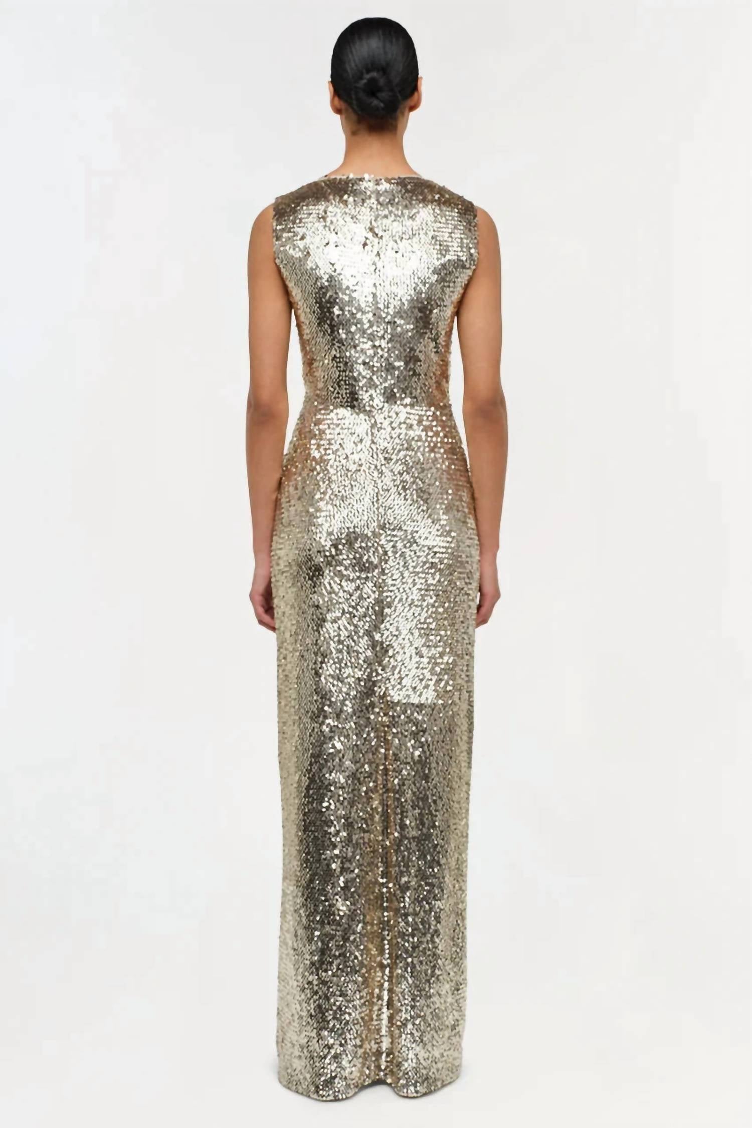SIMKHAI Felicity With Bow Tie Gown in gold - women's dress - alternate view