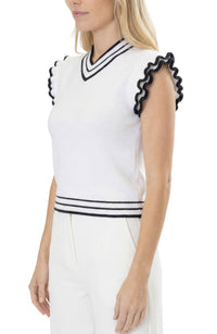 Area Stars Women's Trim Knit Top in white black - women's tank top - alternate view