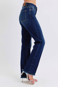 Judy Blue - Mid Rise Straight Leg Jeans With Fray Hem