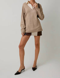 Sunday Edition Layered Pull Over Sweater Top in beige - women's sweater - view 7