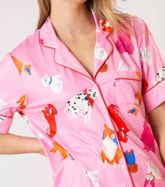 Fantastic Fawn - Puppy Dog Short Sleeve Button Down Pajama Top