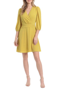 London Times - Quarter Sleeve Ruched Waist Short Dress