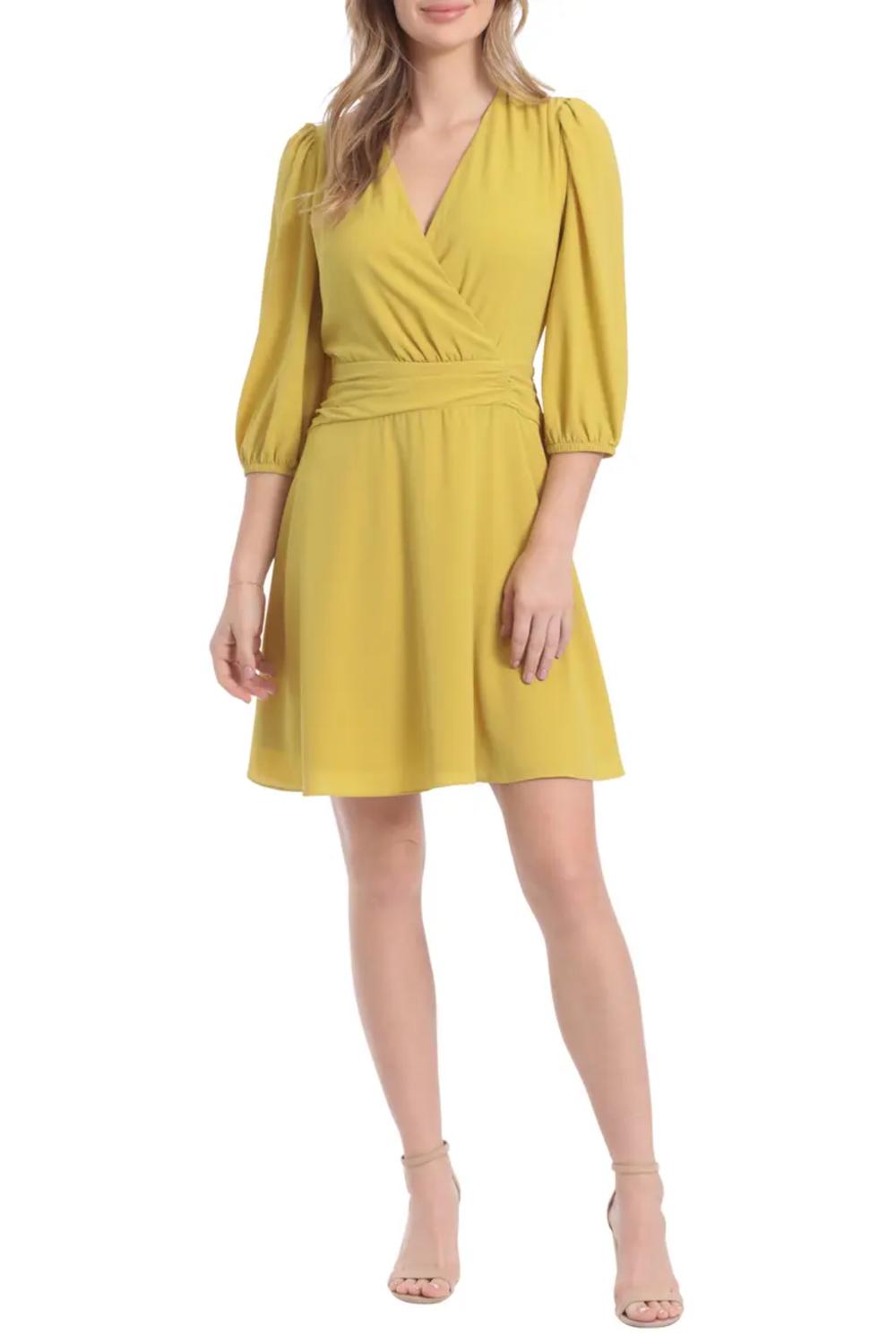London Times - Quarter Sleeve Ruched Waist Short Dress