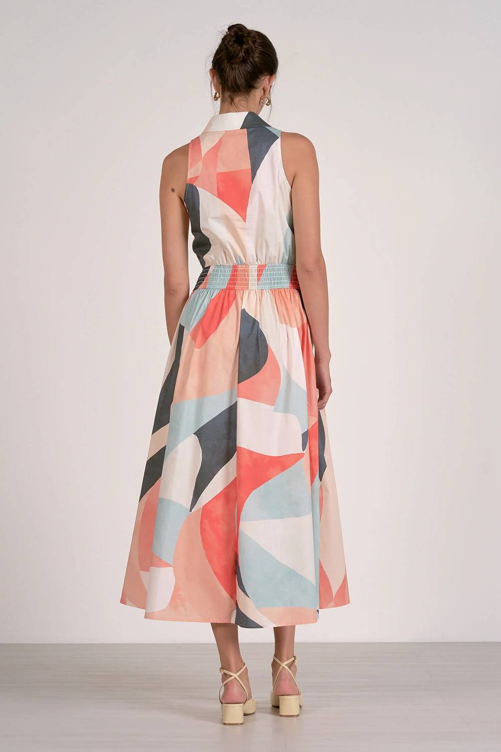 Elan - Abstract Print Collared Maxi Dress