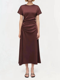 SIMKHAI Marabella Draped Satin Midi Dress in mahogany 2 - women's dress