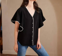 Karen Kane - Felicity Flutter Sleeve Edge Stitch Top