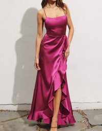 Dress Forum - Sexy Satin Ruched High Split Maxi Dress